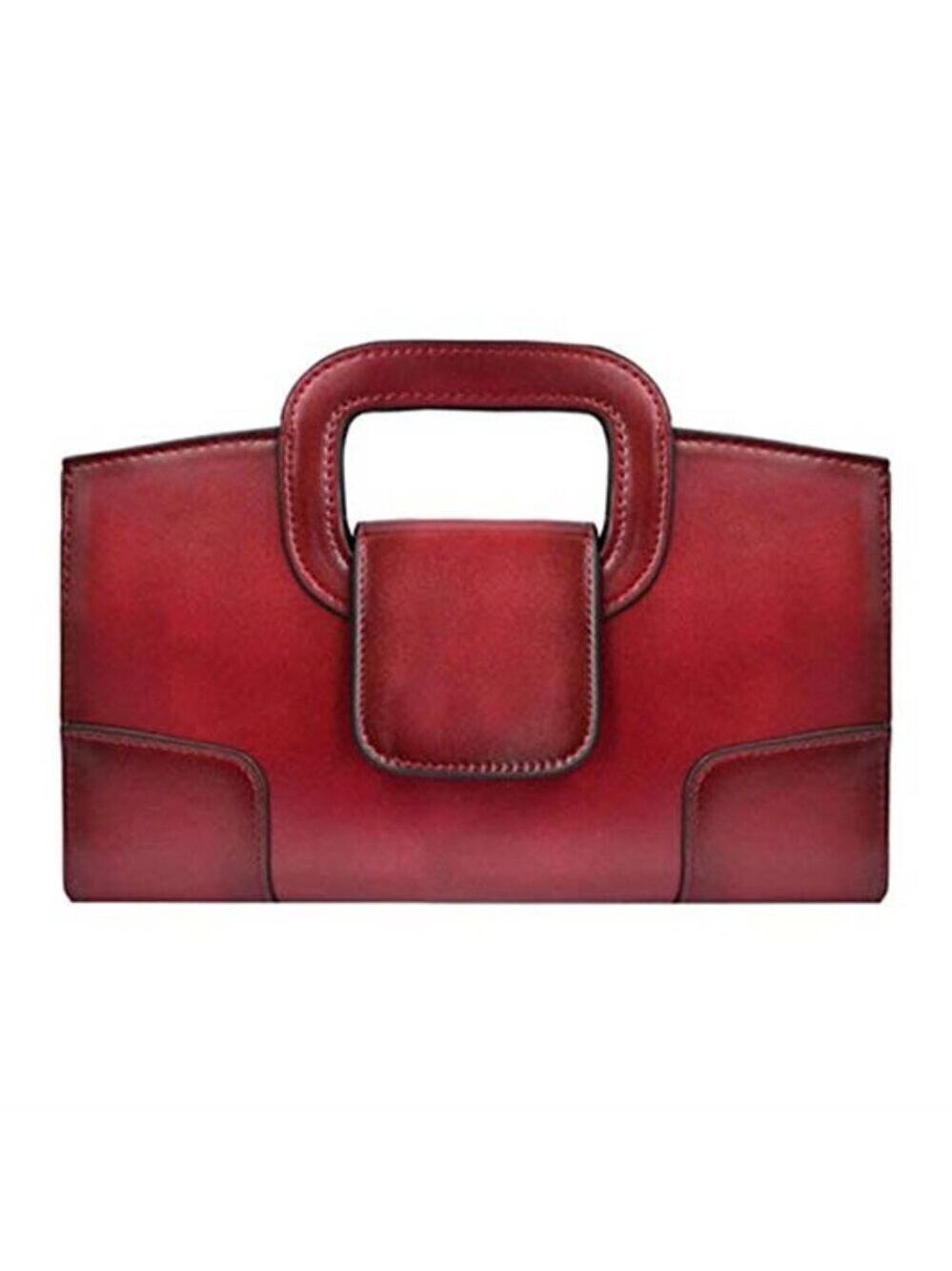 Vintage Style Flap Dark Red Tote Top Handle Satchel Handbags Vegan Leather